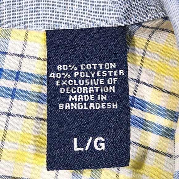 Chaps Men's Button Down Collared Shirt Size Large Short-Sleeve Plaid Blue Yellow - Picture 5 of 9